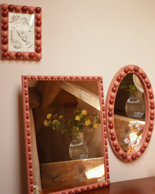 Brick Red & Terracotta Stained Wood Oblong Bobbin Mirror