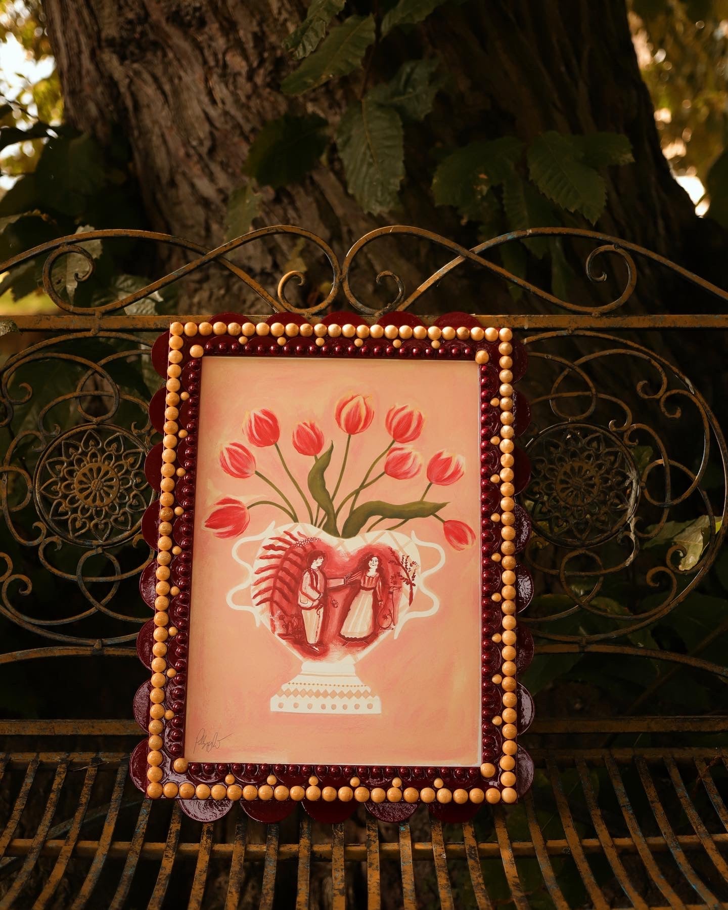 Burgundy & Natural Wood Layered Frame