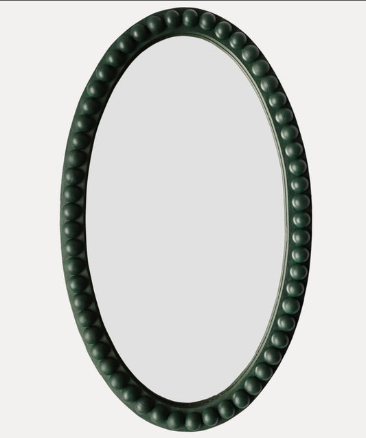 Stained Wood Oval Bobbin Mirror