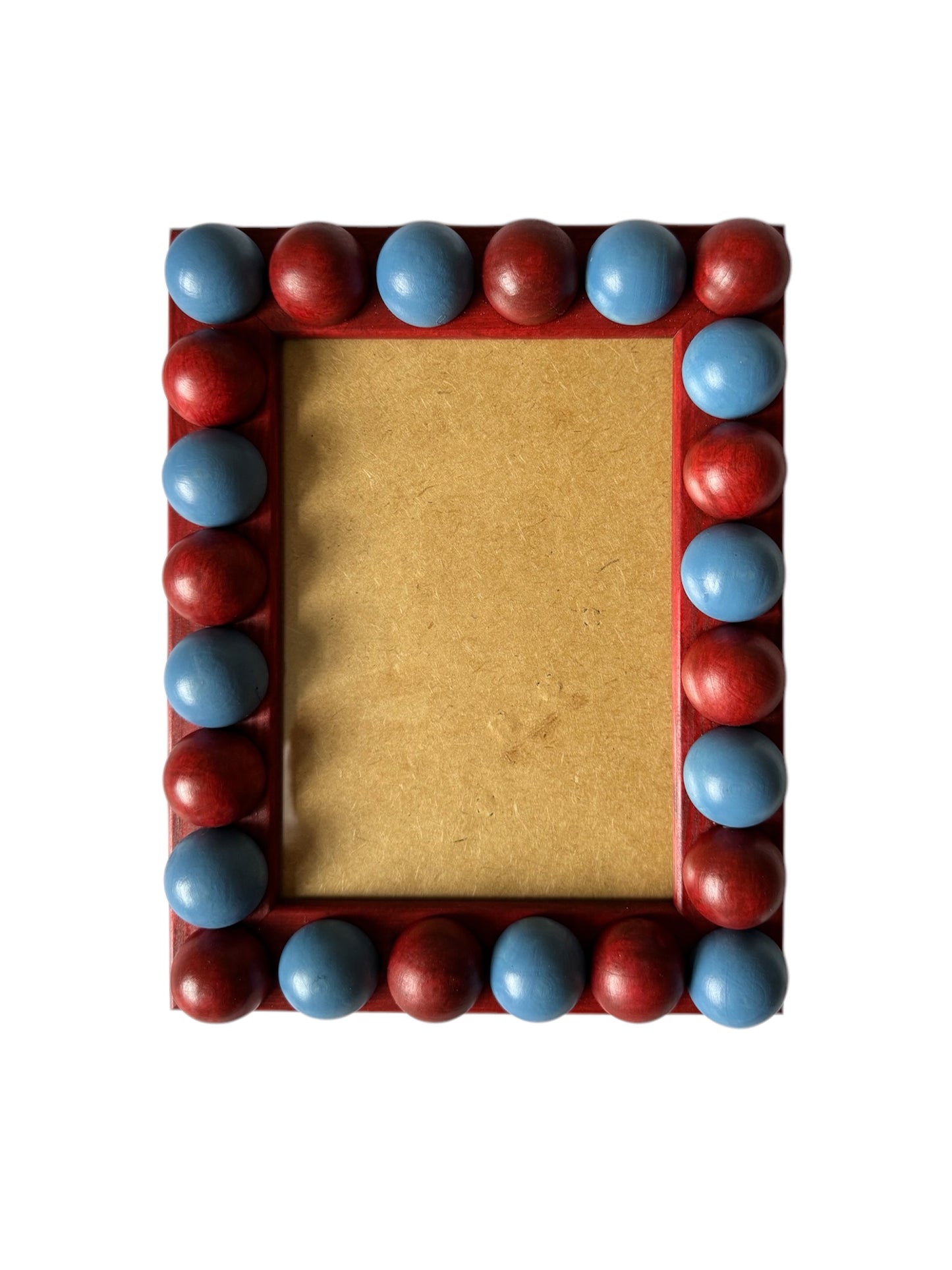 Cornflower Blue & Brick Red Stained Bobbin Frame